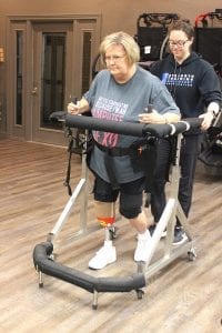 Lady with LE amputation uses the Gait Harness System to walk again