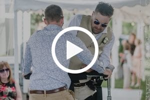 Josh walks down the wedding aisle with the Gait Harness System